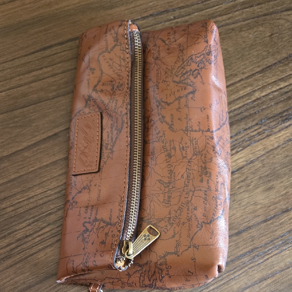 Patricia Nash Tan Map-Print Mini Crossbody Bag with Gold Zipper
